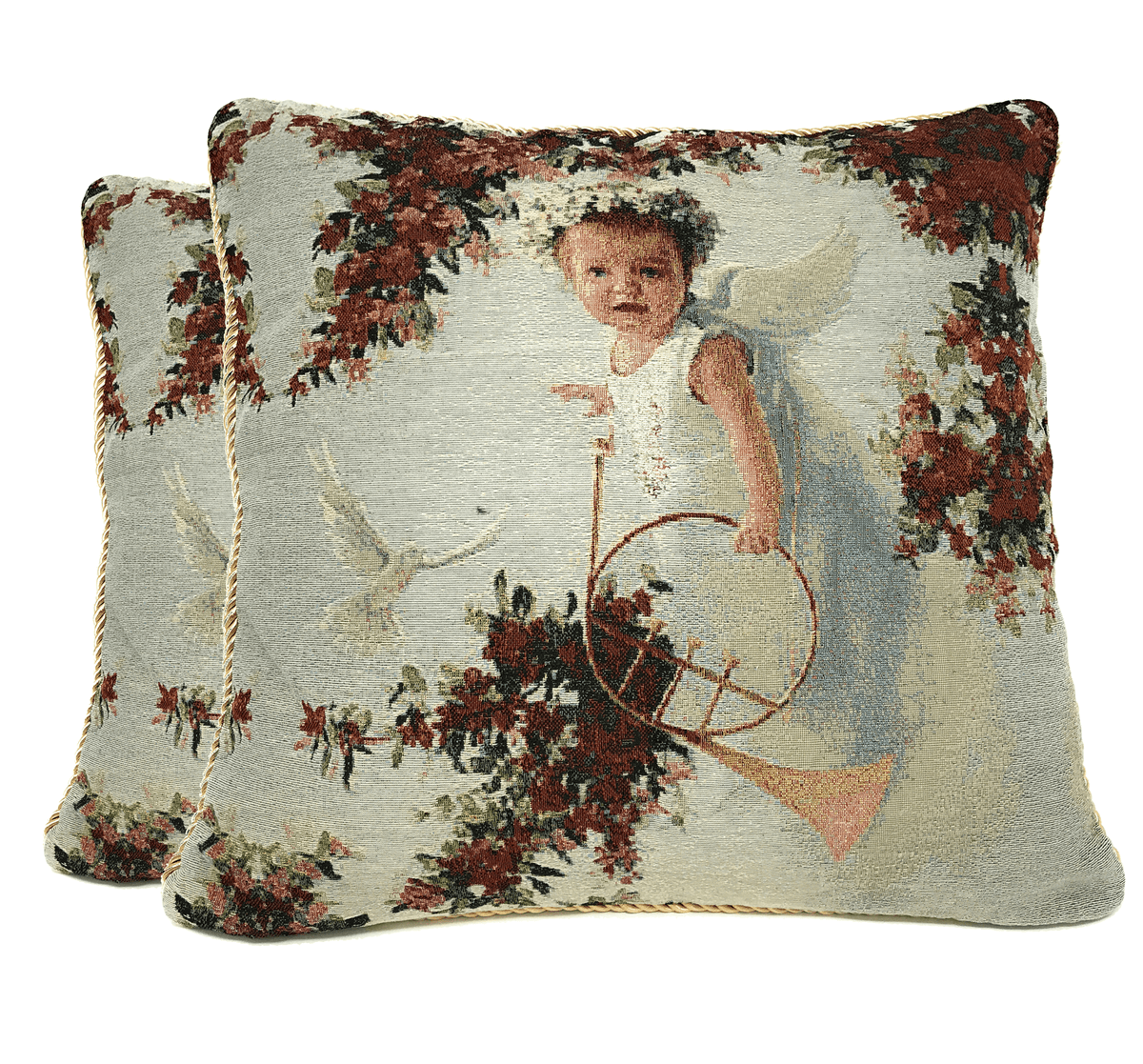Cupid's Horn Antique Rose Woven Tapestry Throw Pillow Cover – view 8