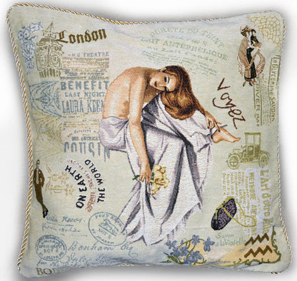 Parisian Model European Postcard Vintage Tapestry Pillow Cover – view 4