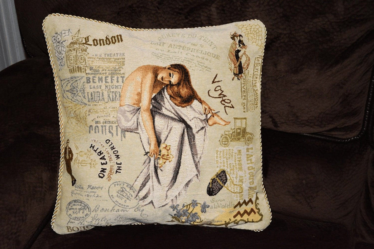 Parisian Model European Postcard Vintage Tapestry Pillow Cover – view 2