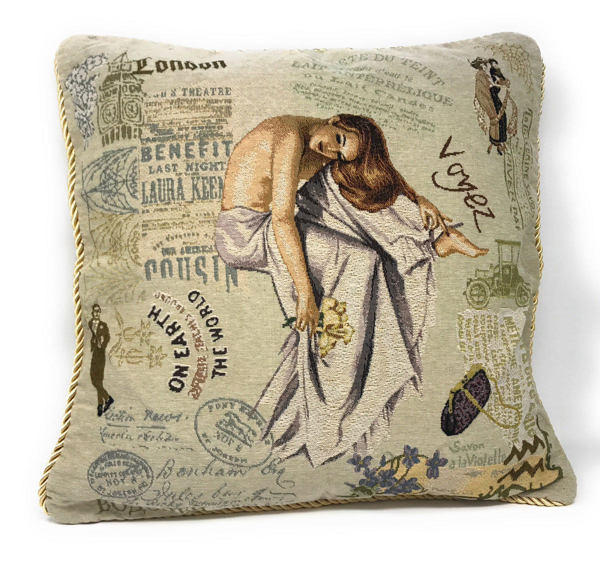 Cotton Blend Tapestry Pillow Cover with Parisian Model Design