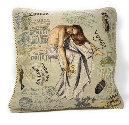 Cotton Blend Tapestry Pillow Cover with Parisian Model Design