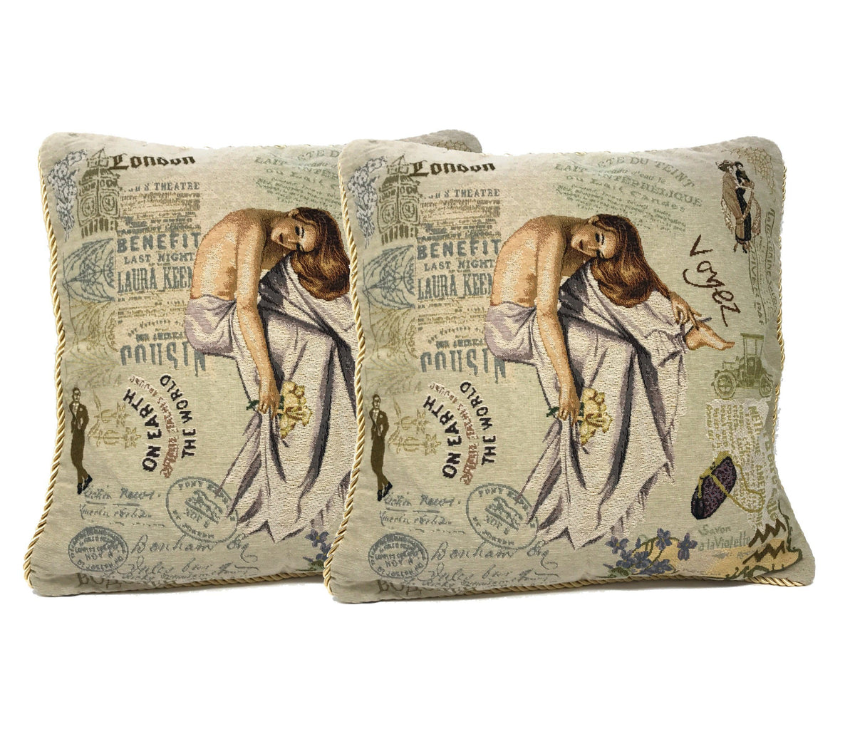 Parisian Model European Postcard Vintage Tapestry Pillow Cover – view 6