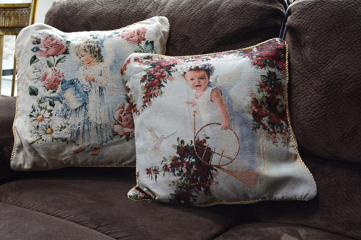 Cupid's Horn Antique Rose Woven Tapestry Throw Pillow Cover – view 3