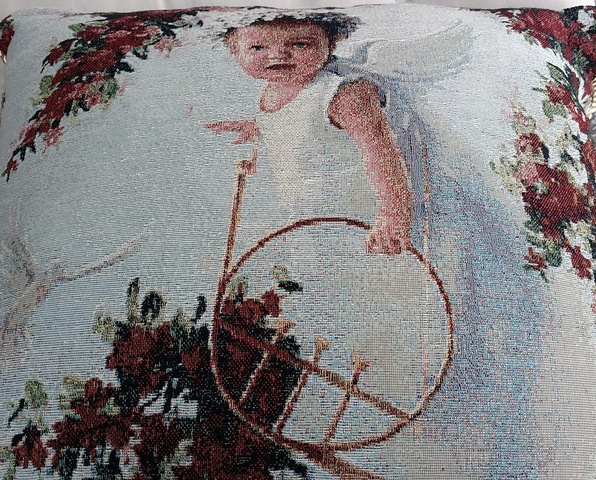 Cupid's Horn Antique Rose Woven Tapestry Throw Pillow Cover – view 5