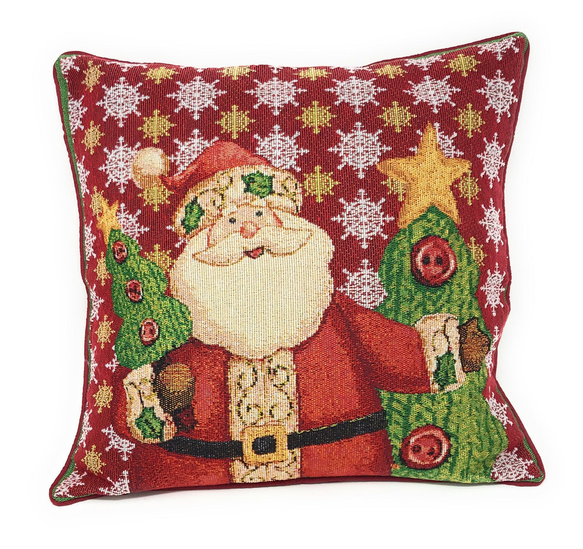 Polyester Cotton Blend Christmas Pillow Cover with Santa & Tree Motif