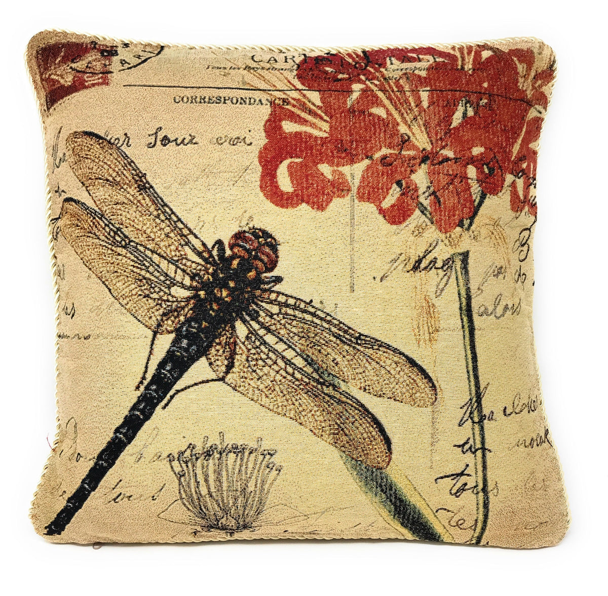 Woven Tapestry Dragonfly Pillow Cover, European Postcard Motif