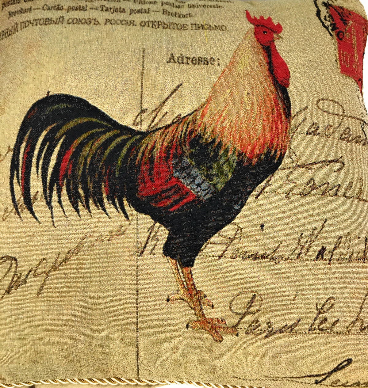 Rooster Postcard European Farmhouse Woven Tapestry Pillow Cover – view 4