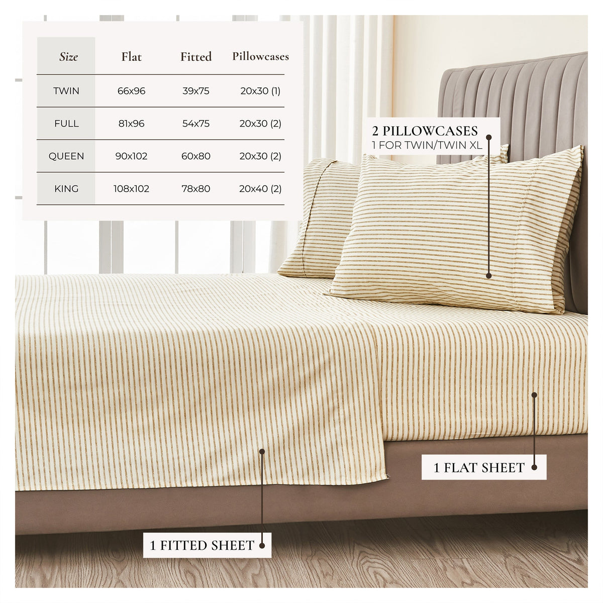 Brushed Microfiber Striped Sheet Set – Evette Collection – view 12