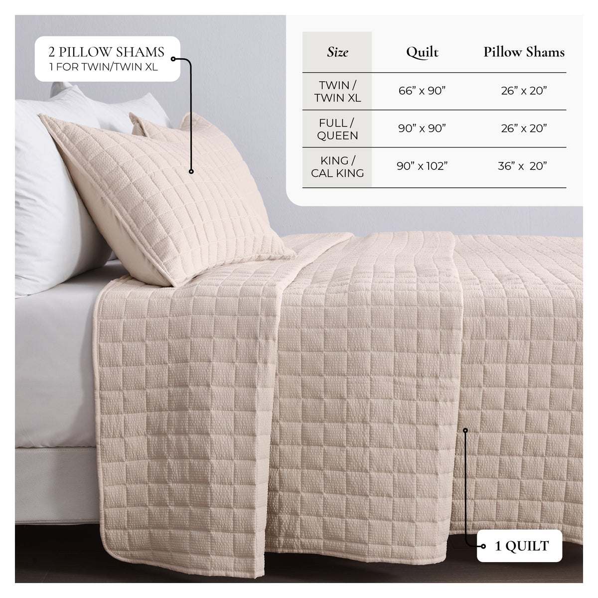 Box-Stitched Seersucker Microfiber Quilt Set with Shams in White or Bone – view 10