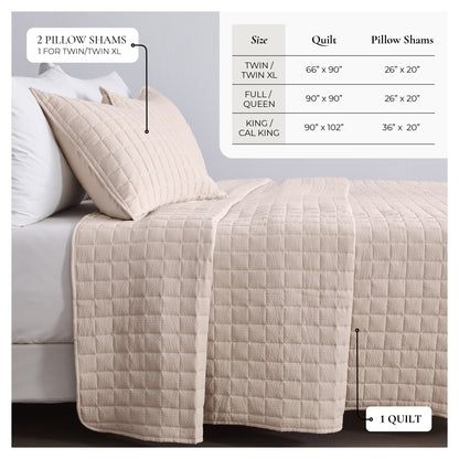 Box-Stitched Seersucker Microfiber Quilt Set with Shams in White or Bone – view 10