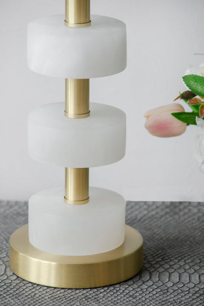 Marble Table Lamp with Brass Frame and White Fabric Drum Shade – view 12