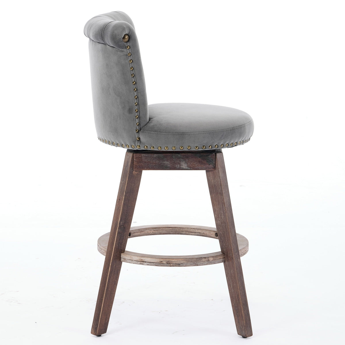 26" Gray Velvet Swivel Counter Height Bar Stools, Set of 2 – view 5