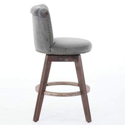 26" Gray Velvet Swivel Counter Height Bar Stools, Set of 2 – view 5