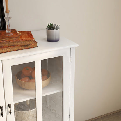 White Buffet Storage Cabinet with Double Glass Doors and Bell Handles – view 5