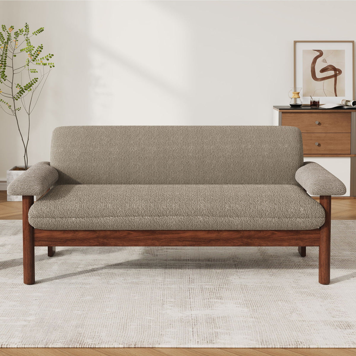 Fabric Loveseat Sofa with Armrest Pillows and Solid Rubberwood Frame – view 10