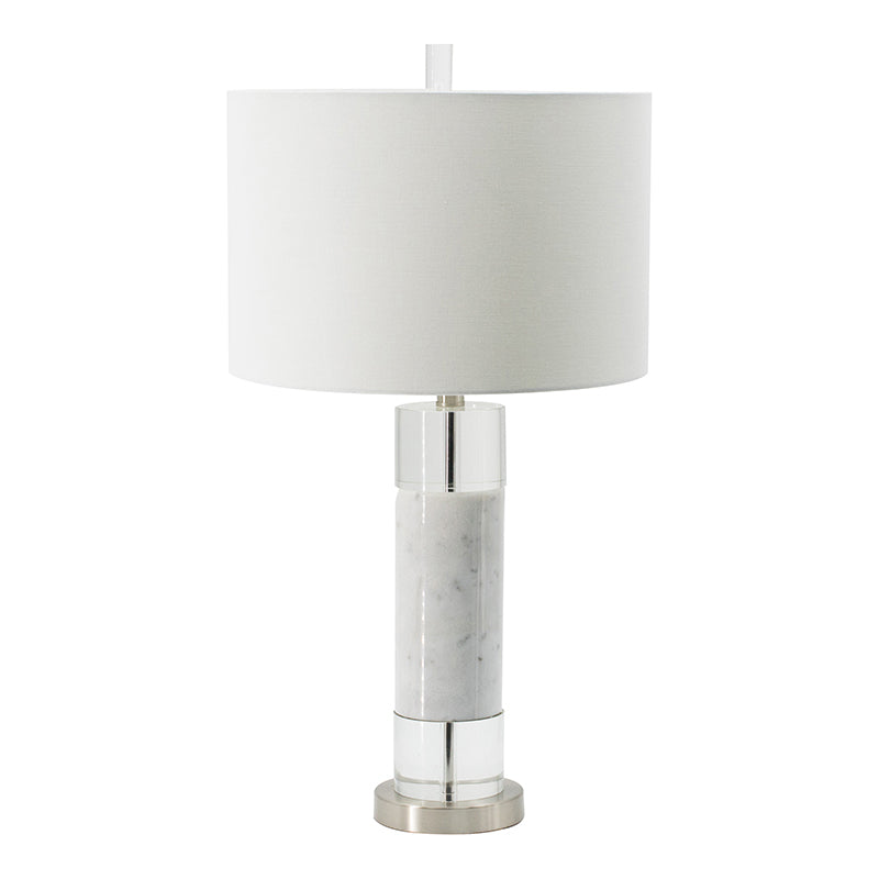 Sculpted Marble and Crystal Cylinder Table Lamp with White Drum Shade – view 2