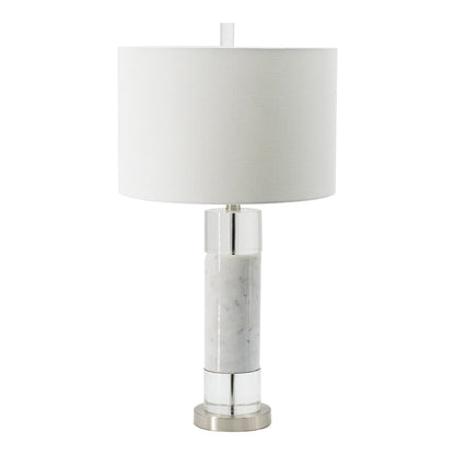 Sculpted Marble and Crystal Cylinder Table Lamp with White Drum Shade – view 2