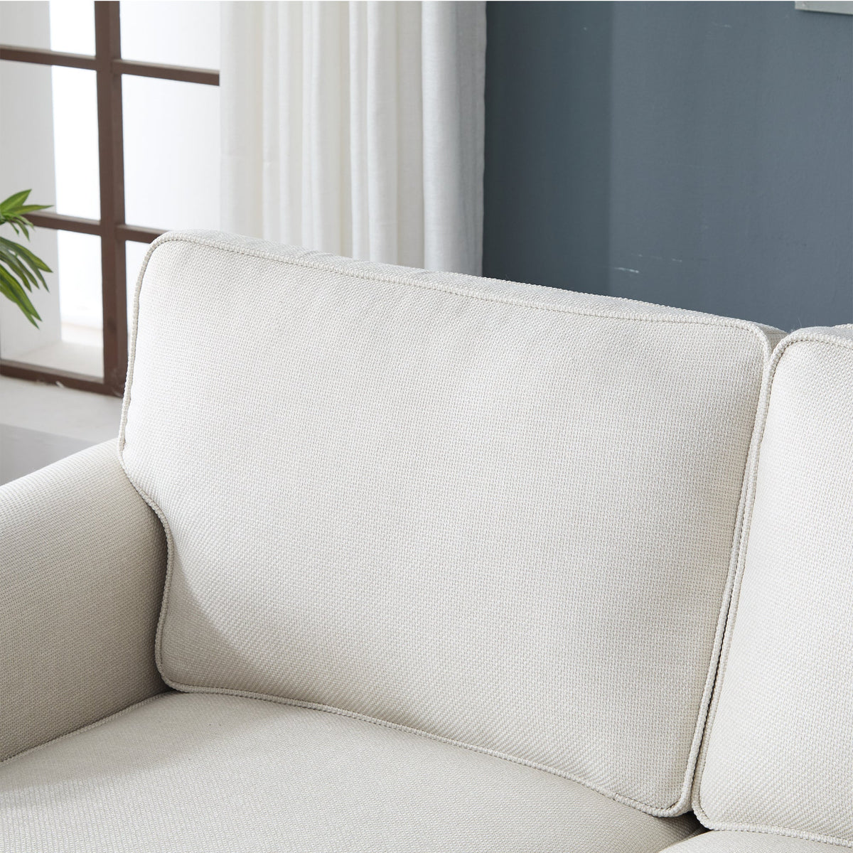 68 Inch Beige Faux Leather Rolled Arm Sofa with Nailhead Trim – view 10