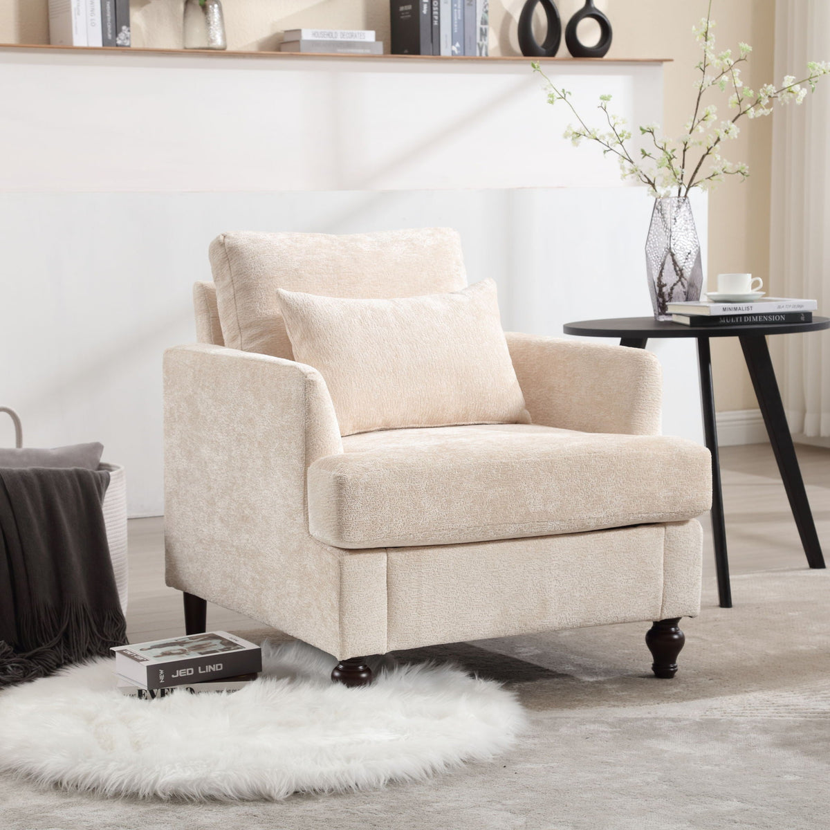 Mid Century Modern Tufted Armchair with Solid Wood Frame – view 19
