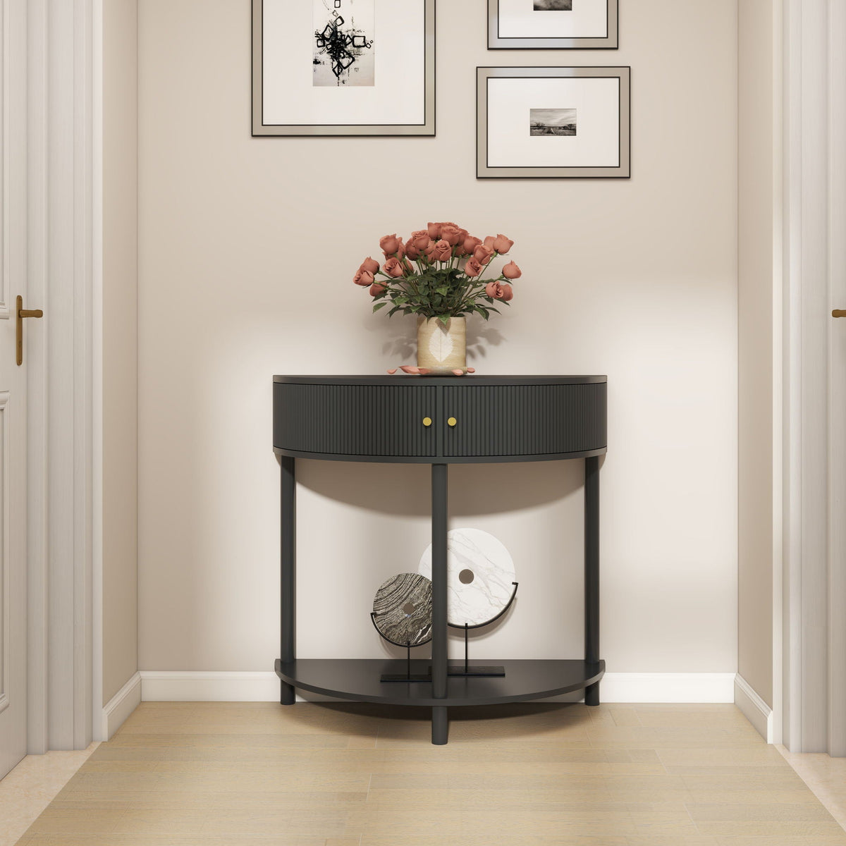 Demi Lune Half-Moon Console Table with 2 Storage Drawers – view 11