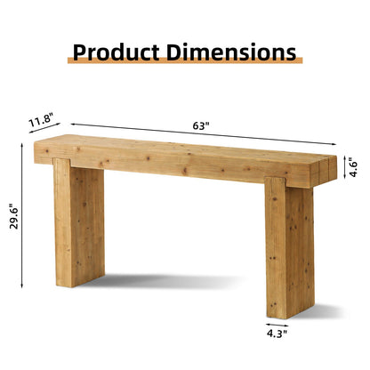 63" Solid Wood Rustic Farmhouse Console Table, Natural Wood – view 4