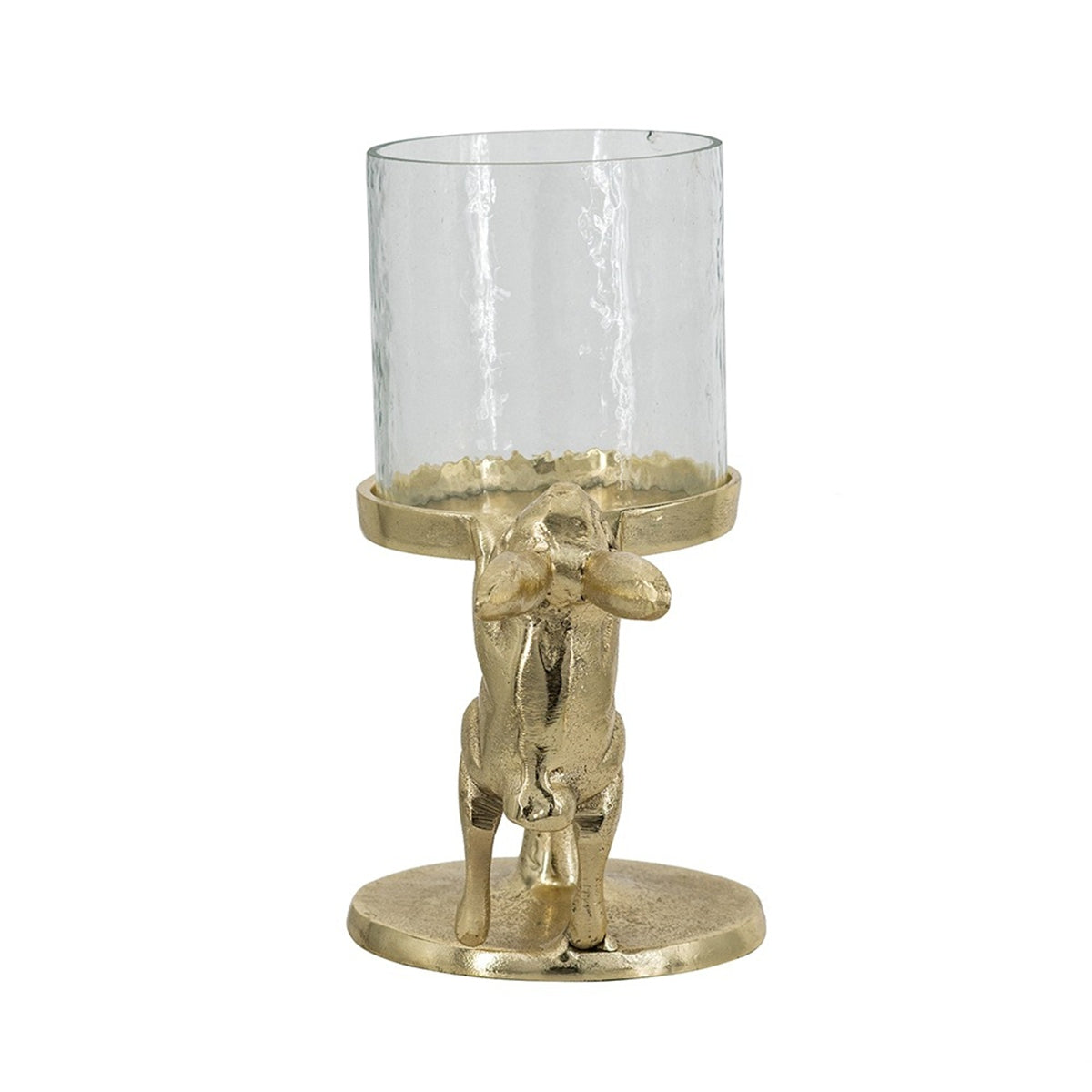 Gold Rabbit Pillar Candle Holder with Clear Glass Hurricane, Small – view 5