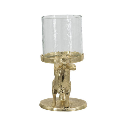 Gold Rabbit Pillar Candle Holder with Clear Glass Hurricane, Small – view 5