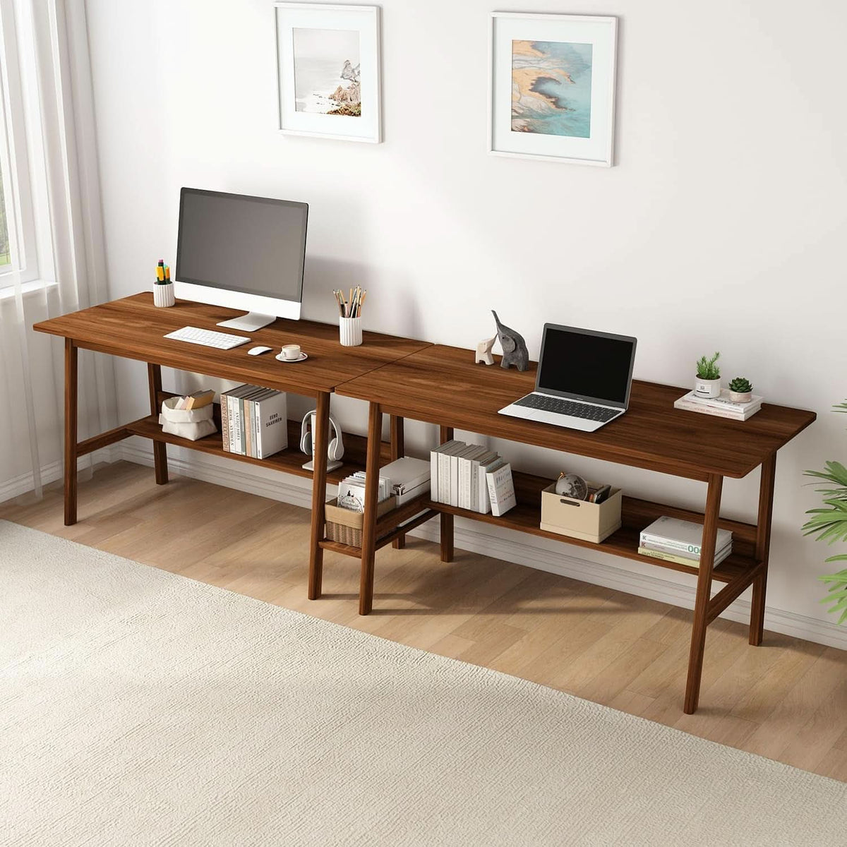 79-Inch Walnut Two-Person Desk, Extended Home Office Workstation – view 7