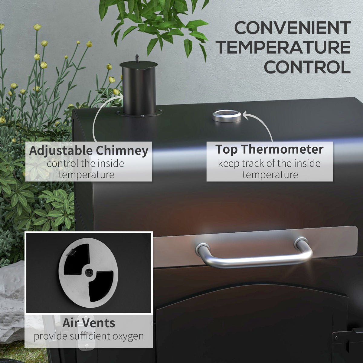 Black Steel Charcoal Grill with Adjustable Charcoal Pan and Folding Shelves – view 5