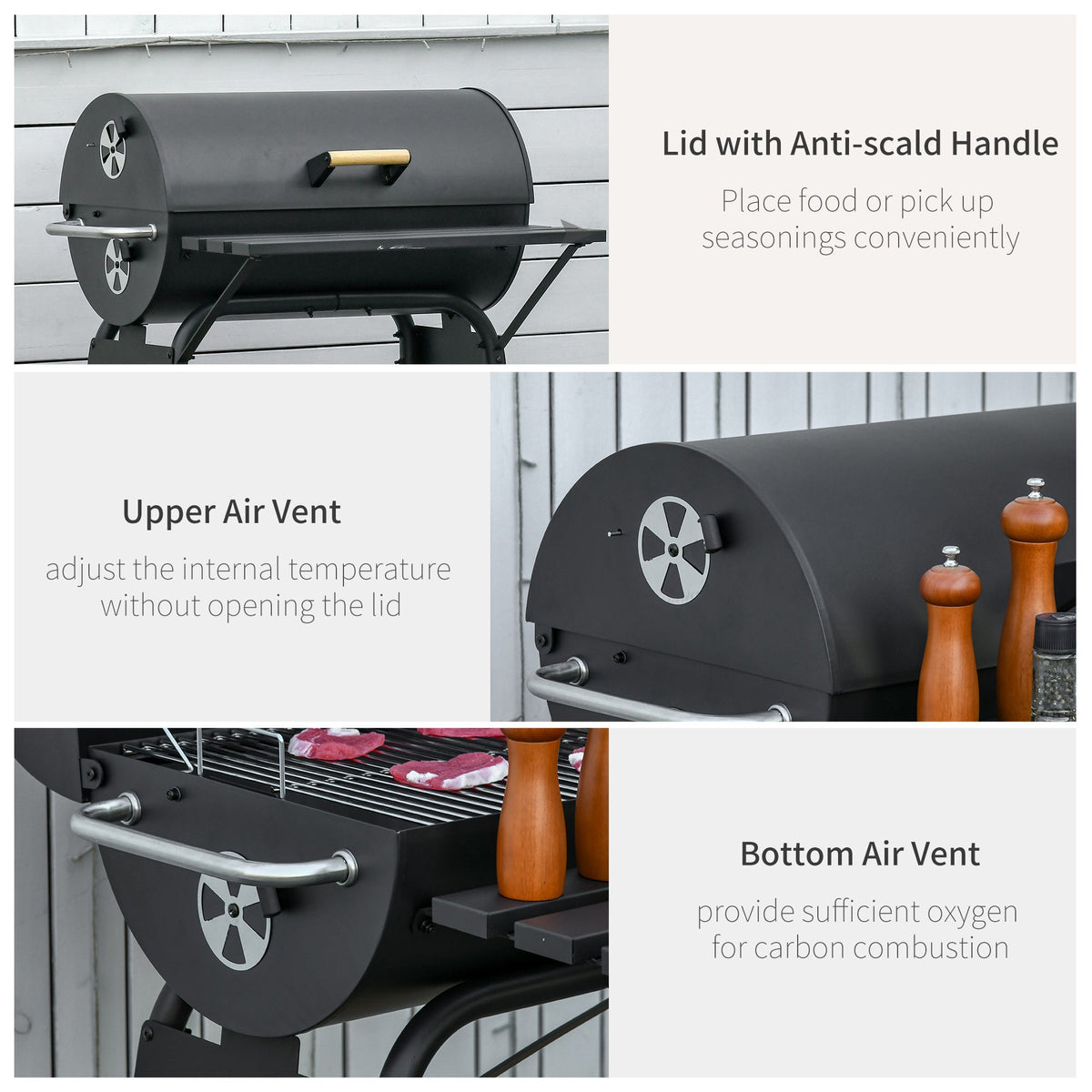 30-Inch Portable Barrel Charcoal Grill and Offset Smoker with Thermometer – view 6
