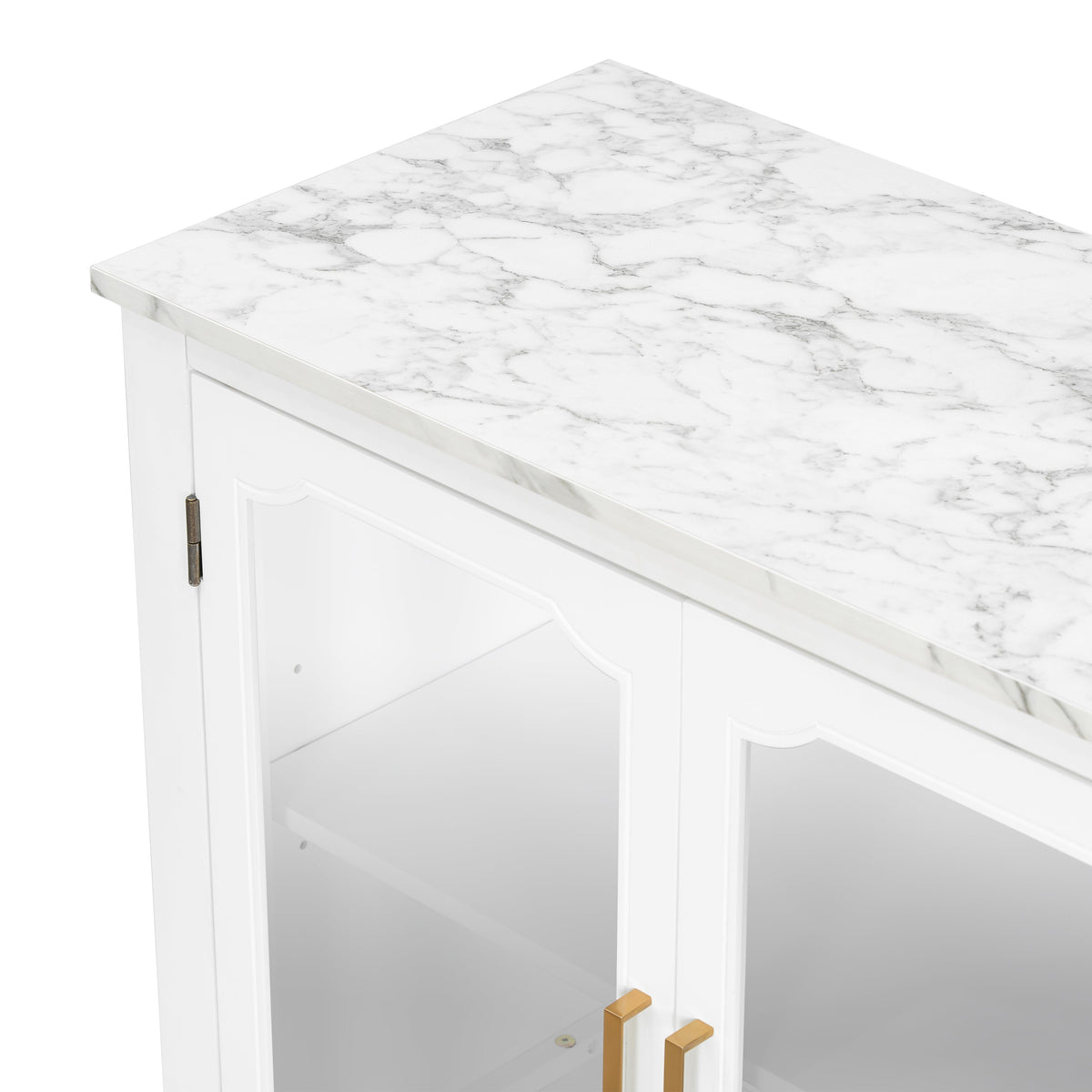 White 3-Door Storage Cabinet with Glass Panels and Gold Handles – view 11
