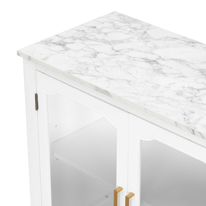 White 3-Door Storage Cabinet with Glass Panels and Gold Handles – view 11