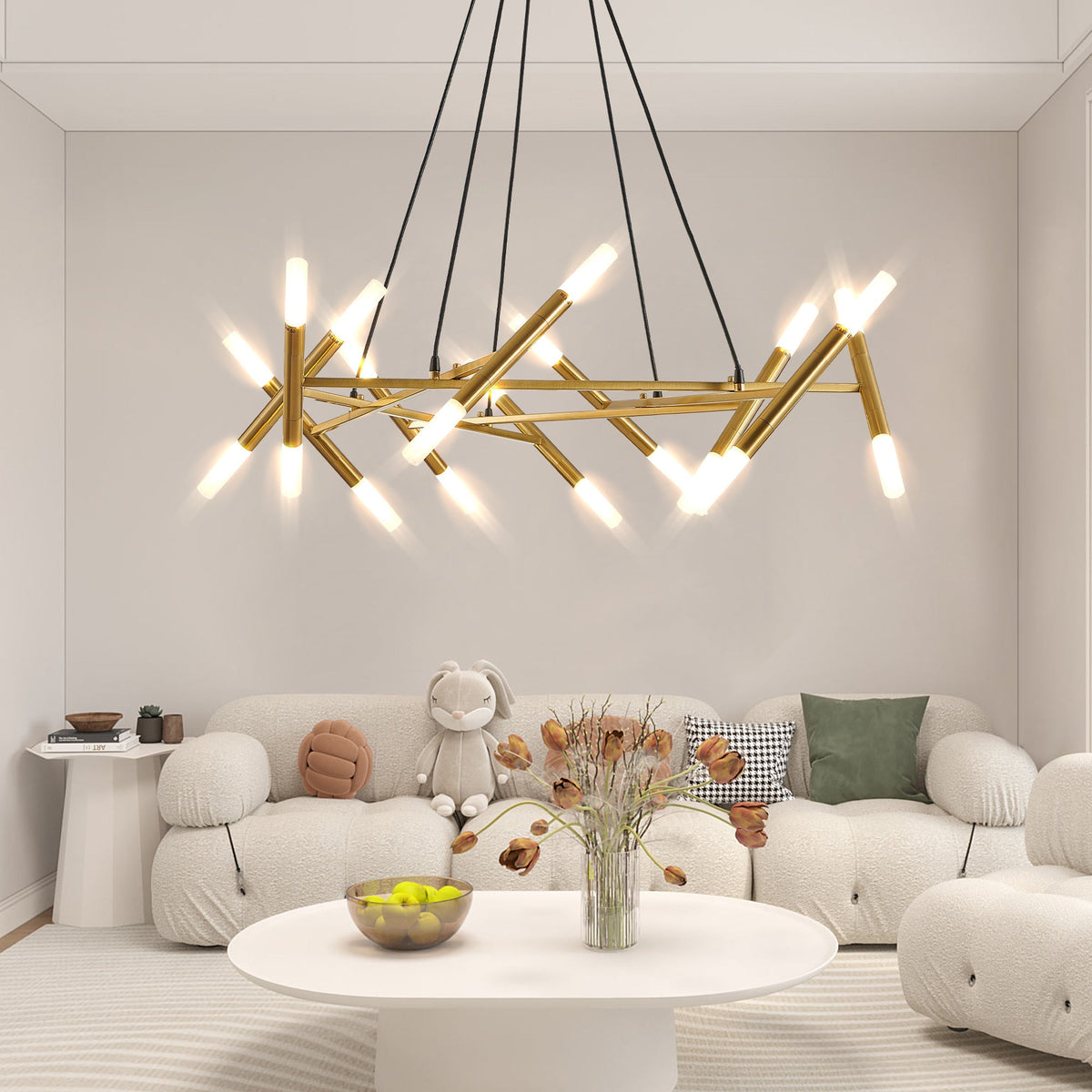 Modern Gold Branch Chandelier with Frosted Tubes, 40.9 Inch – view 2