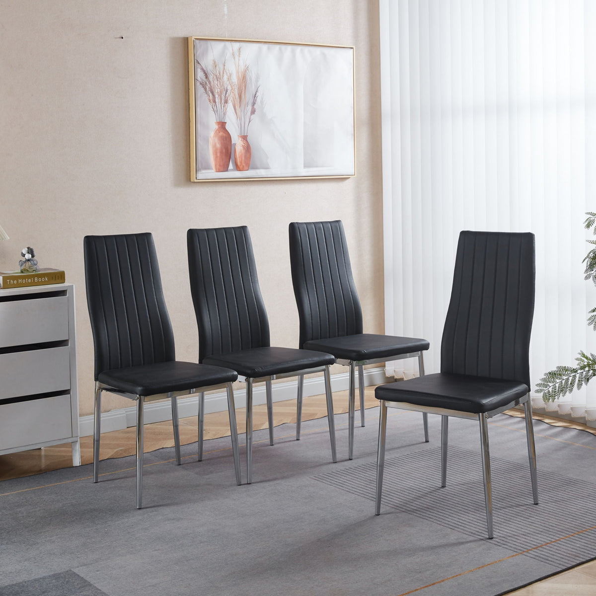 Minimalist Faux Leather Dining Chairs with Metal Frame, Set of 4 – view 6
