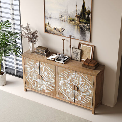 60 Inch Antique Brown and White Wood Accent Cabinet with 4 Doors – view 4