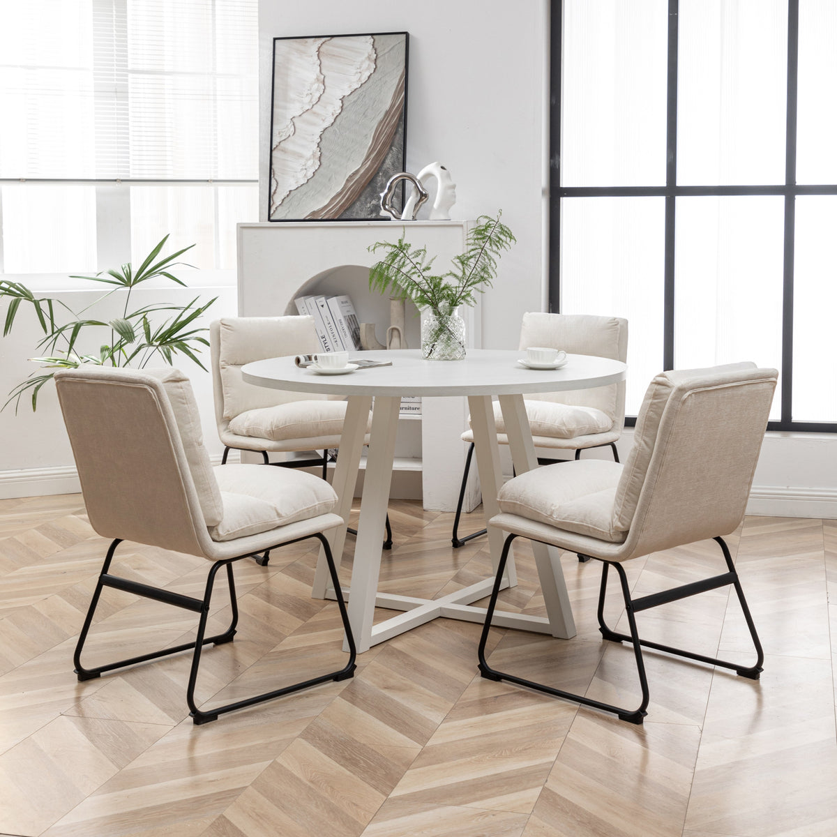 Innes 5-Piece Round Dining Set with Faux Leather Chairs, Vanilla White – view 2