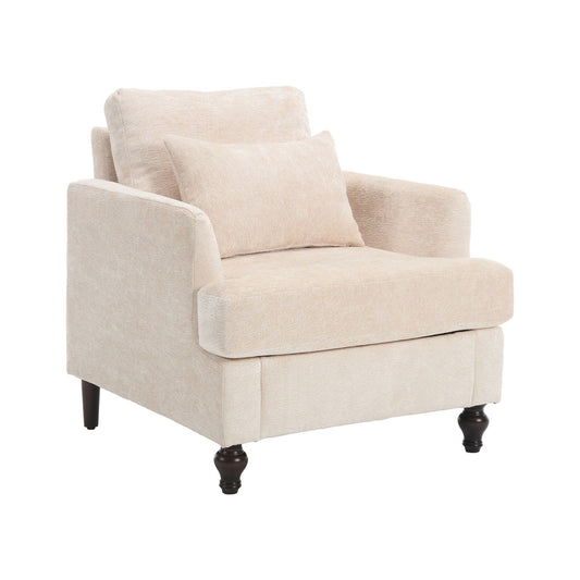 Dark green mid century modern tufted fabric armchair with wood legs in a living room