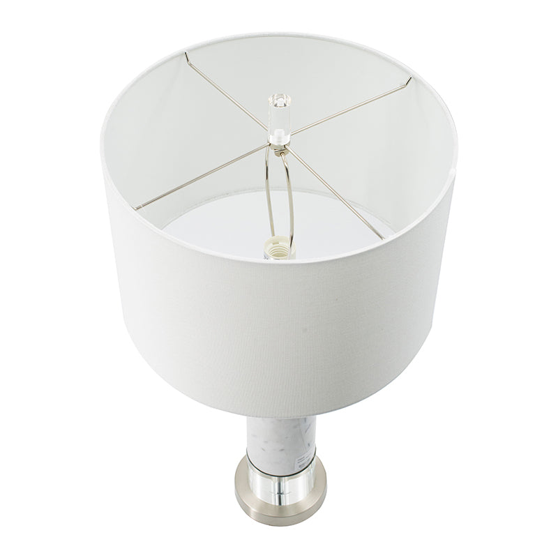 Sculpted Marble and Crystal Cylinder Table Lamp with White Drum Shade – view 3