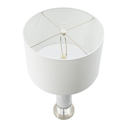 Sculpted Marble and Crystal Cylinder Table Lamp with White Drum Shade – view 3