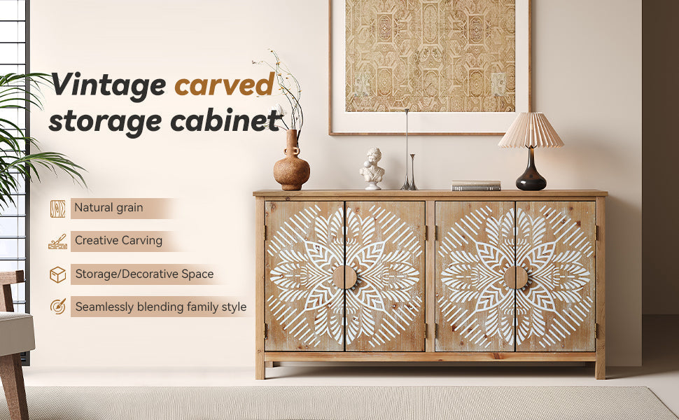 60 Inch Antique Brown and White Wood Accent Cabinet with 4 Doors – view 13