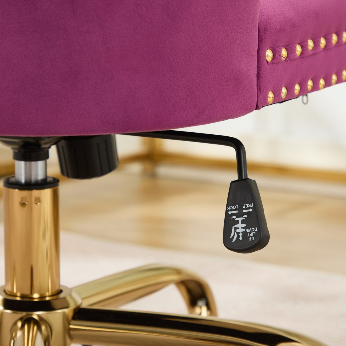 Purple Velvet Tufted Office Chair with Gold Accents and Nailhead Trim – view 12
