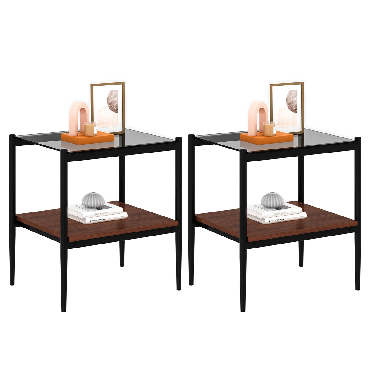 Rectangle End Tables with Gray Tempered Glass Tops, Set of 2 – view 3