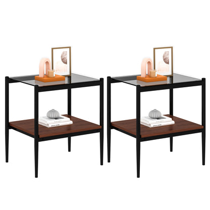 Rectangle End Tables with Gray Tempered Glass Tops, Set of 2 – view 3
