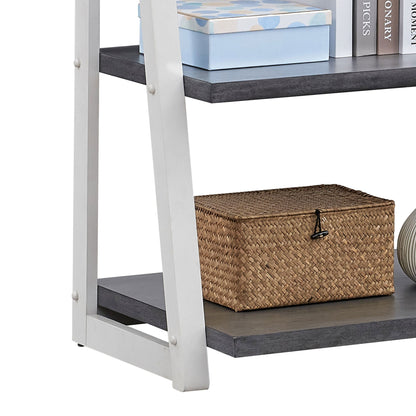 5-Tier Ladder Shelf with Rubber Wood Frame in Grey and White – view 7