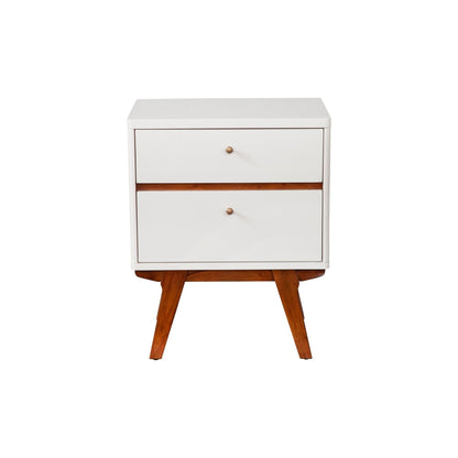Dakota Mid-Century 2-Drawer Nightstand in White with Acorn Accents – view 4