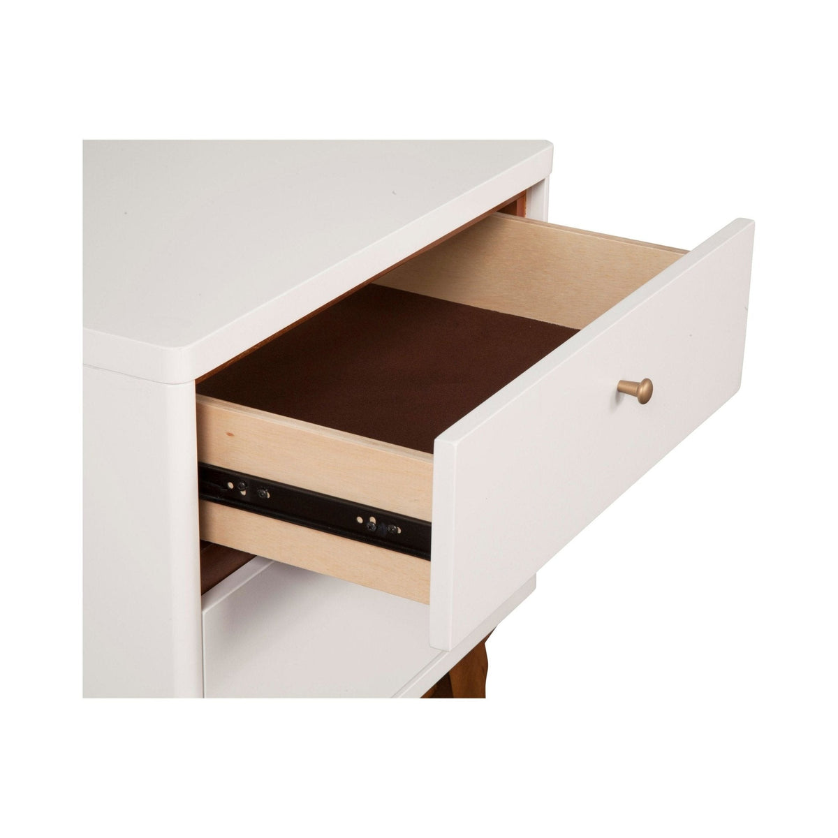 Dakota Mid-Century 2-Drawer Nightstand in White with Acorn Accents – view 5