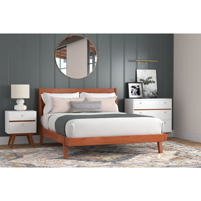 Dakota Mid-Century 2-Drawer Nightstand in White with Acorn Accents – view 6