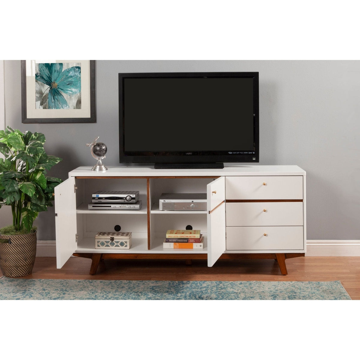 Dakota Mahogany TV Console in White with Acorn Trim – view 3