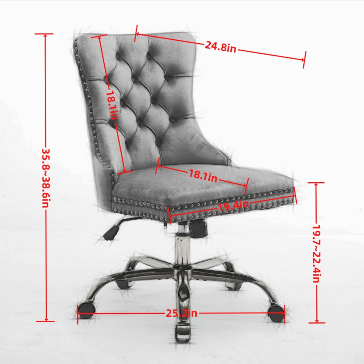 Purple Velvet Tufted Office Chair with Gold Accents and Nailhead Trim – view 8