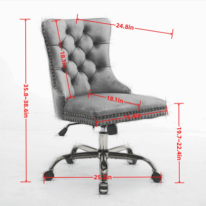 Purple Velvet Tufted Office Chair with Gold Accents and Nailhead Trim – view 8